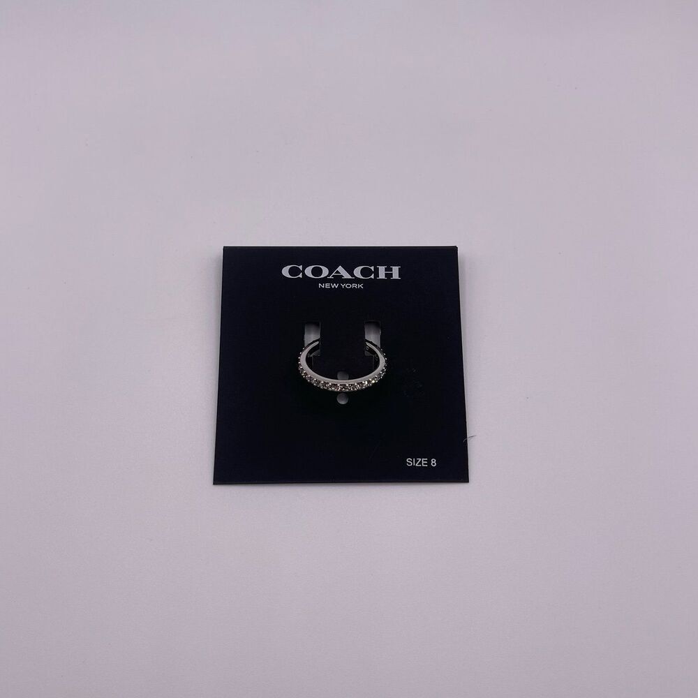 COACH Signature Silver Minimal Pave Rhinestone Band Ring - Picture 5 of 12